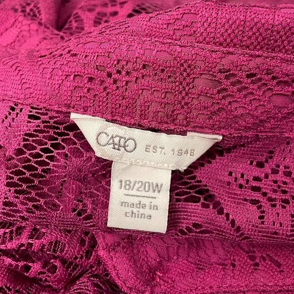 Cato Plus Size 18 20W Pink Lace Overlay Button Up Shirt Sheer Romantic Feminine - Picture 6 of 11